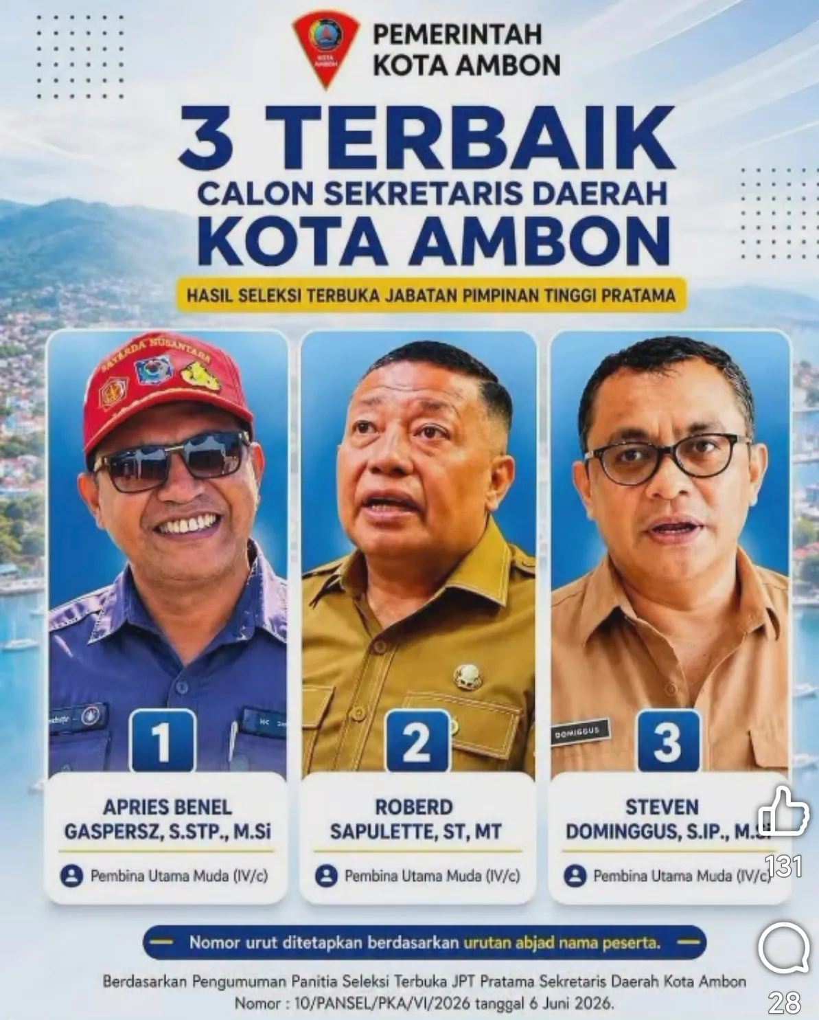 Luhukay Tersingkir.  Gaspers,  Sapulette & Dominggus Akan Ikuti Uji Publik